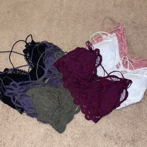 Lace Bralette Set - Black, Purple, Green, White, Pink, Burgundy